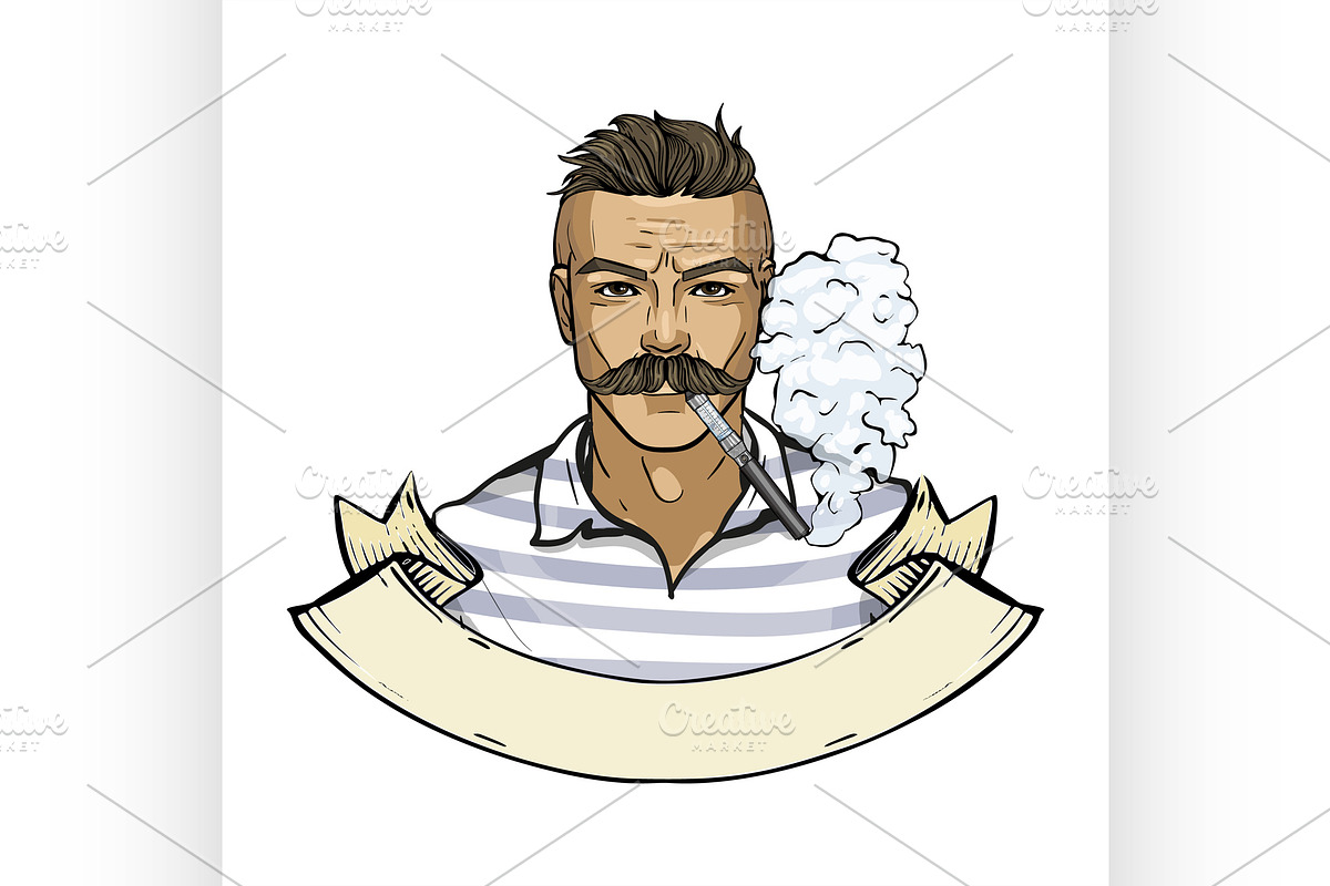 Sketch of hipster man with vaporizer in Illustrations - product preview 8