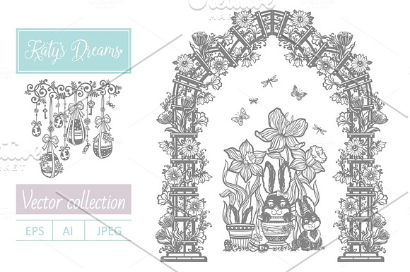 Rabbits and flowers in Illustrations - product preview 1