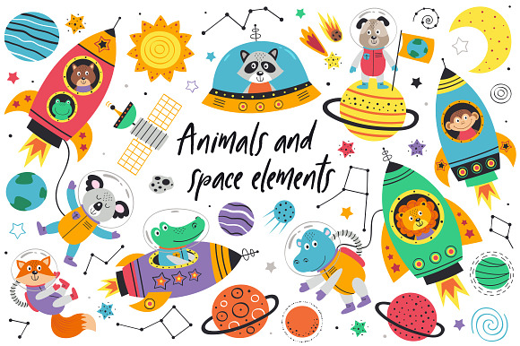 Space animals collection in Illustrations - product preview 1