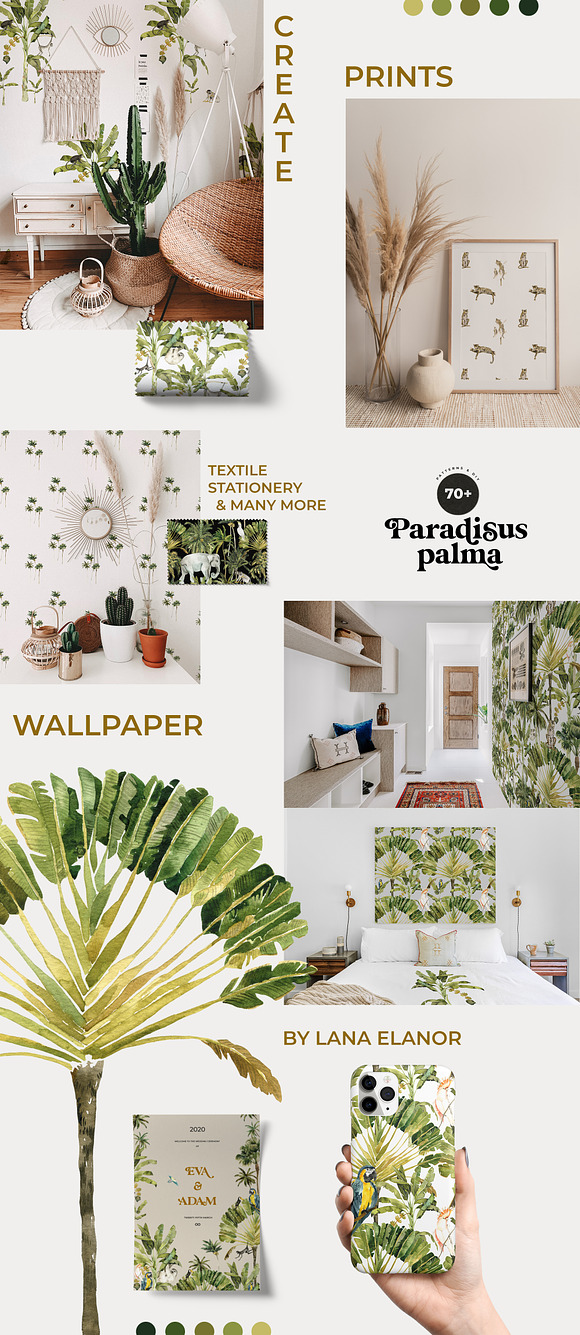 TROPICAL PALMS & animals + patterns in Illustrations - product preview 3