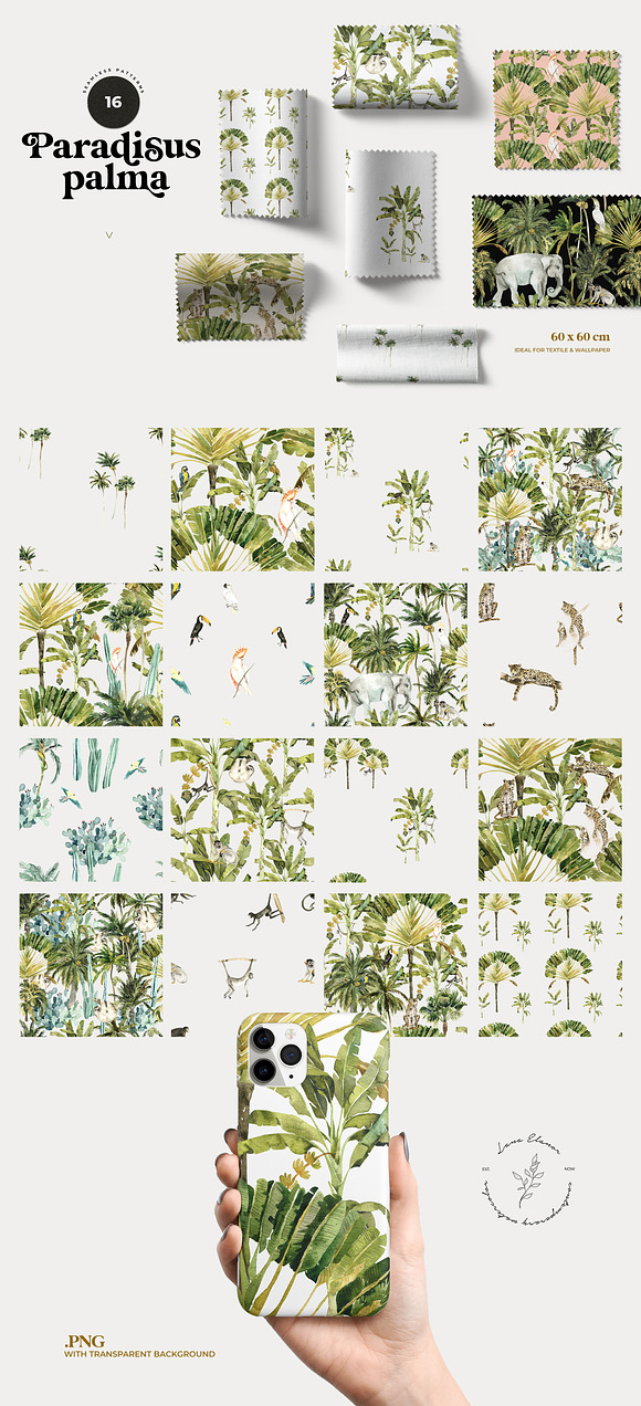 TROPICAL PALMS & animals + patterns in Illustrations - product preview 6
