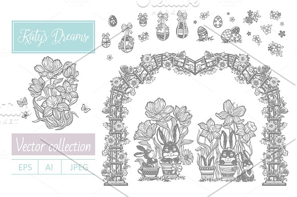 Rabbits and flowers in Illustrations - product preview 2