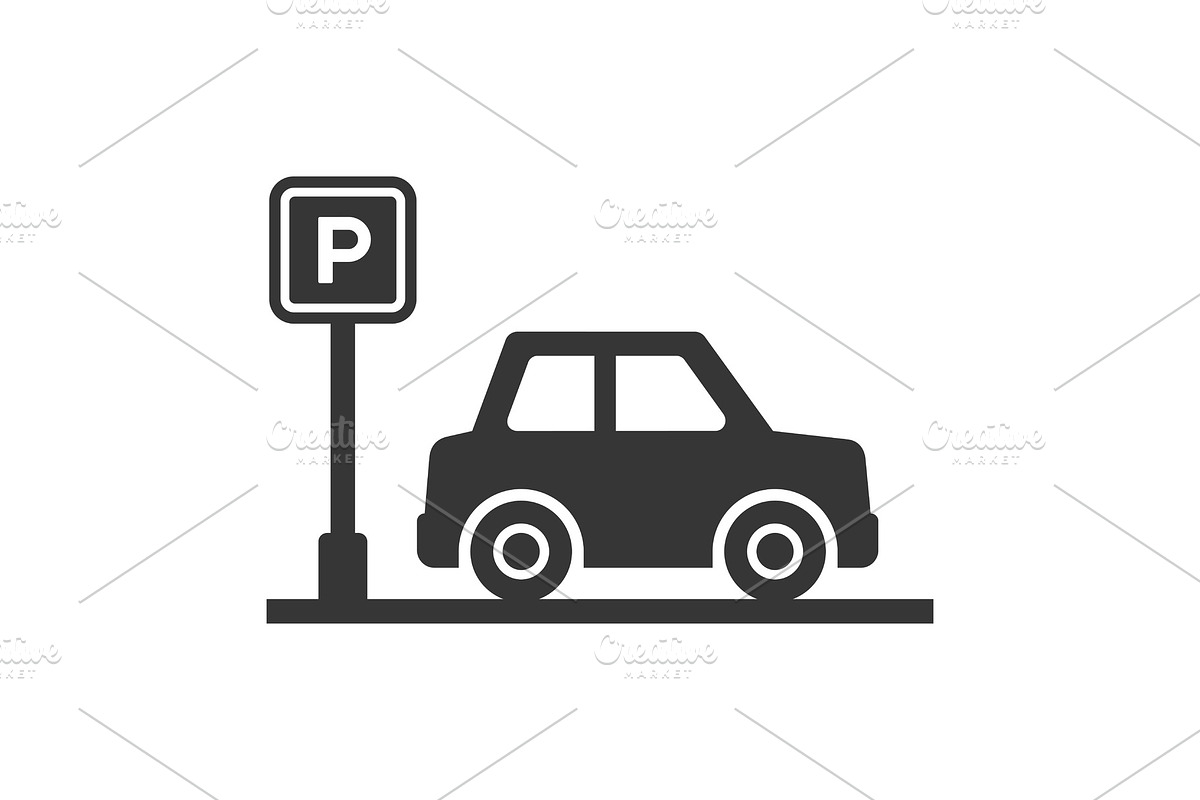 Car with Parking Meter Icon on White in Illustrations - product preview 8