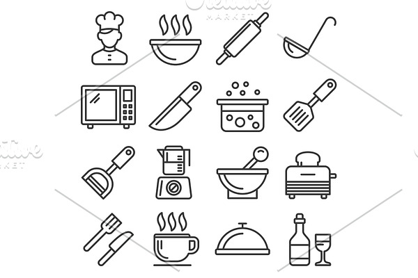 Cooking and Kitchen Icons Set on