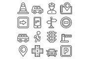 Car Traffic and Driving Icons Set on