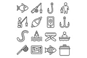 Fishing Icons Set on White