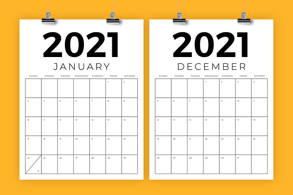 Vertical 8.5 x 11 Inch 2021 Calendar