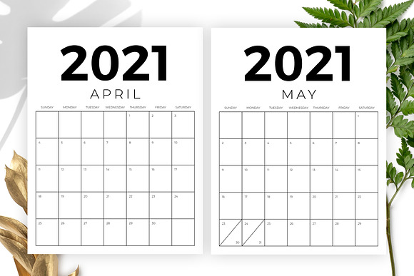 Vertical 8.5 x 11 Inch 2021 Calendar in Stationery Templates - product preview 2