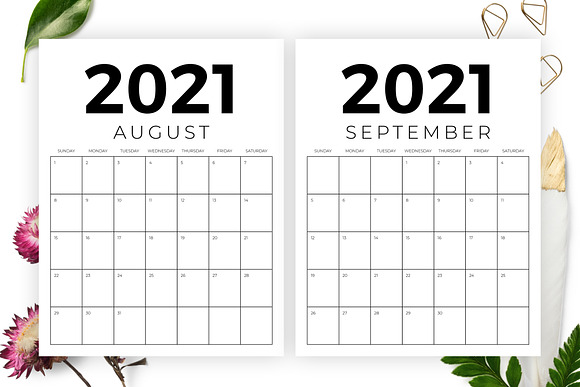 Vertical 8.5 x 11 Inch 2021 Calendar in Stationery Templates - product preview 4