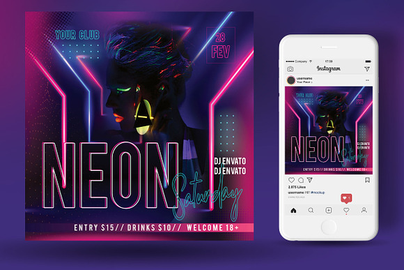 Neon Party Flyer in Flyer Templates - product preview 1