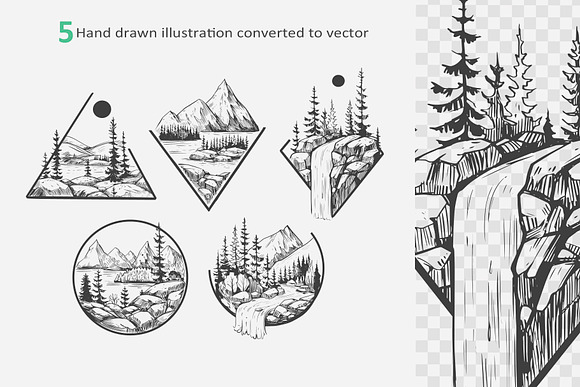 Nature scenes. Vector outline in Illustrations - product preview 1