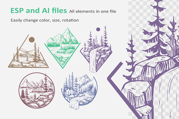 Nature scenes. Vector outline in Illustrations - product preview 3