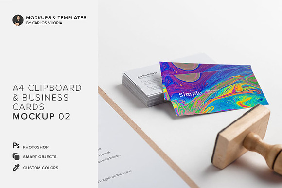 Clipboard, Business Cards Mockup 02 in Branding Mockups - product preview 3