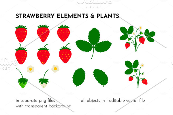 Strawberry Clipart & Pattern Set