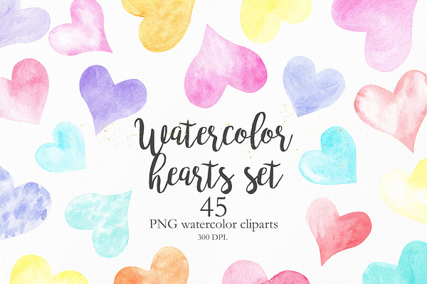 Watercolor Rainbow Hearts Collection