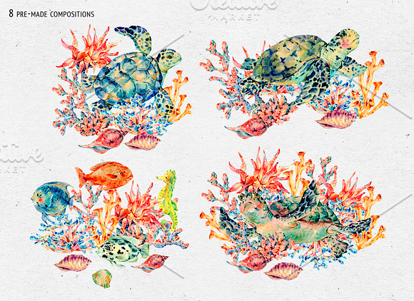 Watercolor Sea Turtle Clipart in Illustrations - product preview 5