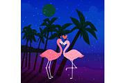 Flamingo couple in love cartoon