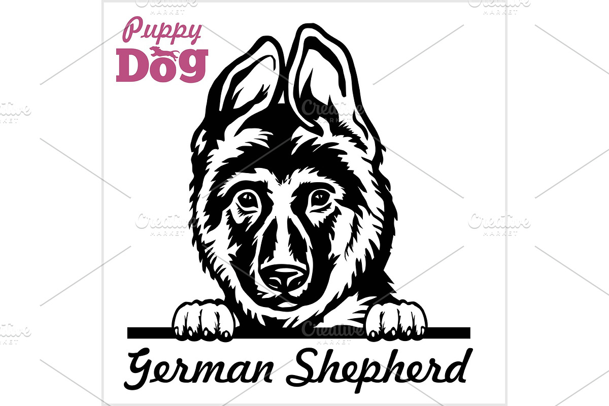 Puppy German Shepherd - Peeking Dogs in Illustrations - product preview 8