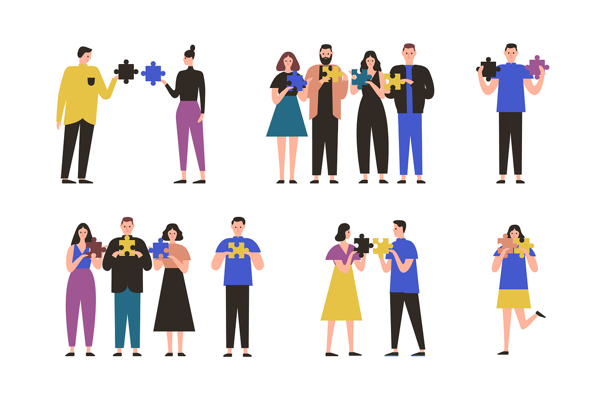 People with jigsaw puzzle pieces in Illustrations - product preview 8