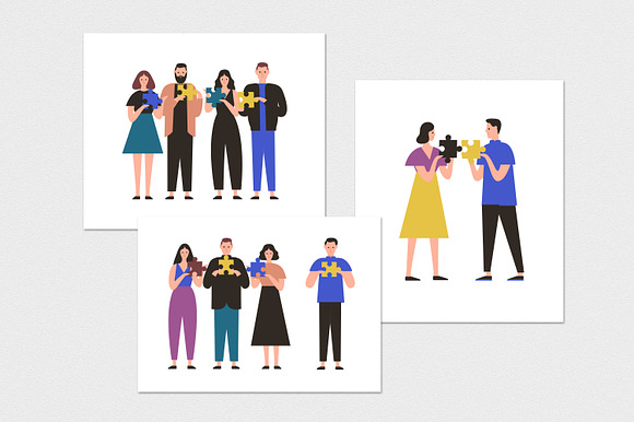 People with jigsaw puzzle pieces in Illustrations - product preview 1