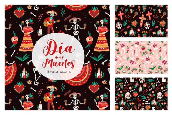 Day of the dead seamless patterns