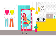 Woman Shopping Clothing Store Vector