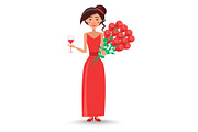 Female in Red Dress with Wineglass