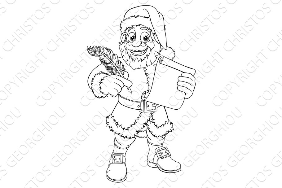 Santa Claus Black And White Outline in Illustrations - product preview 8