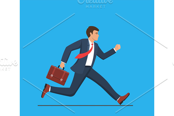 Business man with briefcase running