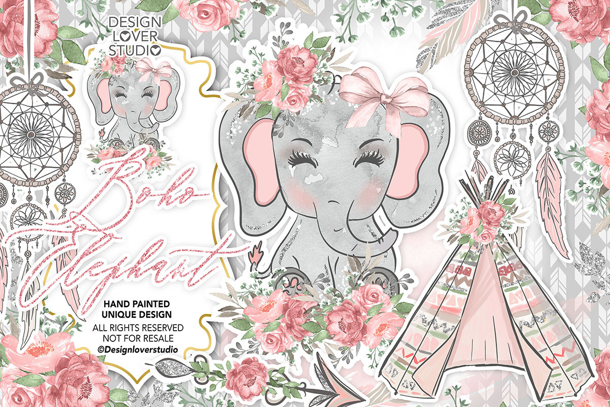 Boho Elephant Cute design in Illustrations - product preview 8