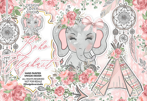 Boho Elephant Cute design in Illustrations - product preview 1