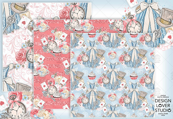 Alice in Wonderland digital paper in Patterns - product preview 1