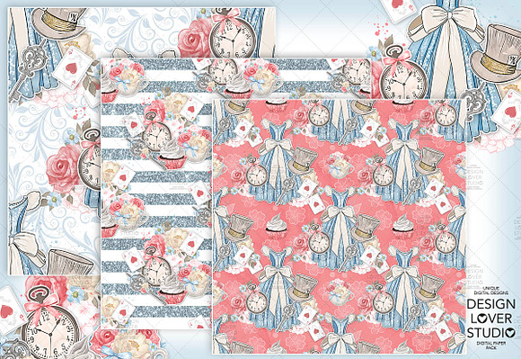 Alice in Wonderland digital paper in Patterns - product preview 2