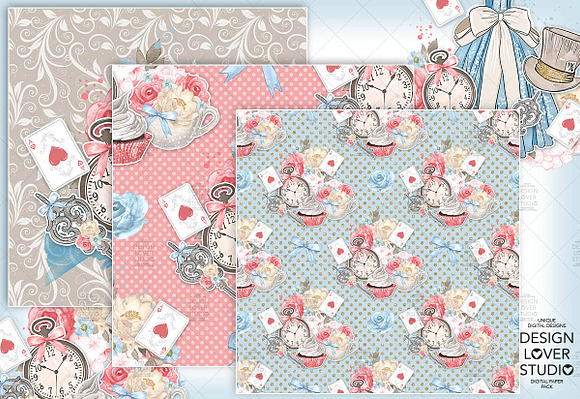 Alice in Wonderland digital paper in Patterns - product preview 3