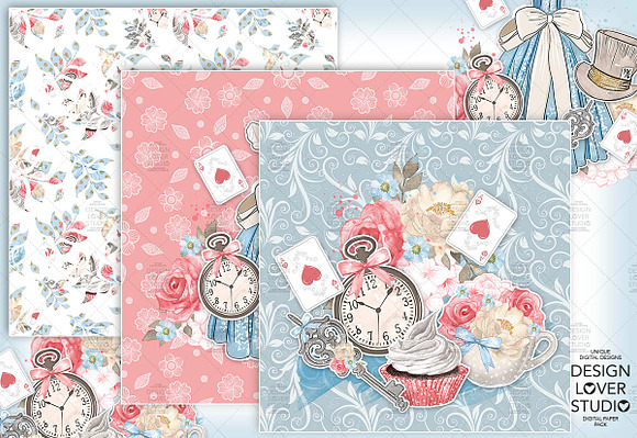 Alice in Wonderland digital paper in Patterns - product preview 4
