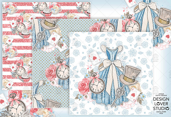 Alice in Wonderland digital paper in Patterns - product preview 5