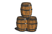 Wine beer barrels sketch vector