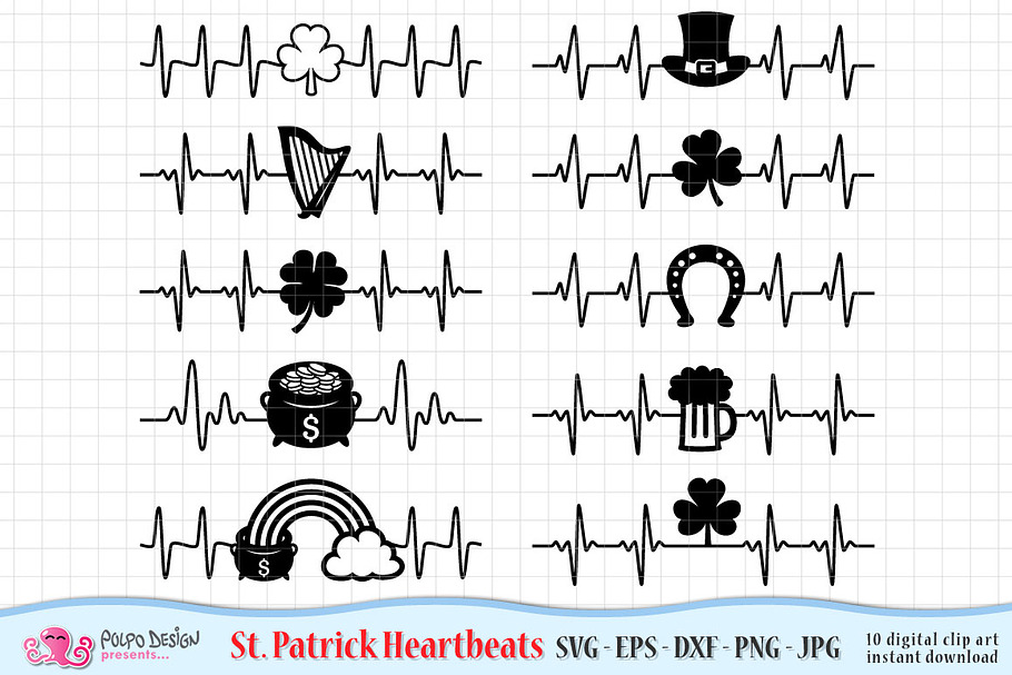 St Patrick's Day Heartbeat SVG