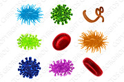 Virus Bacteria Germs Blood Cells Set
