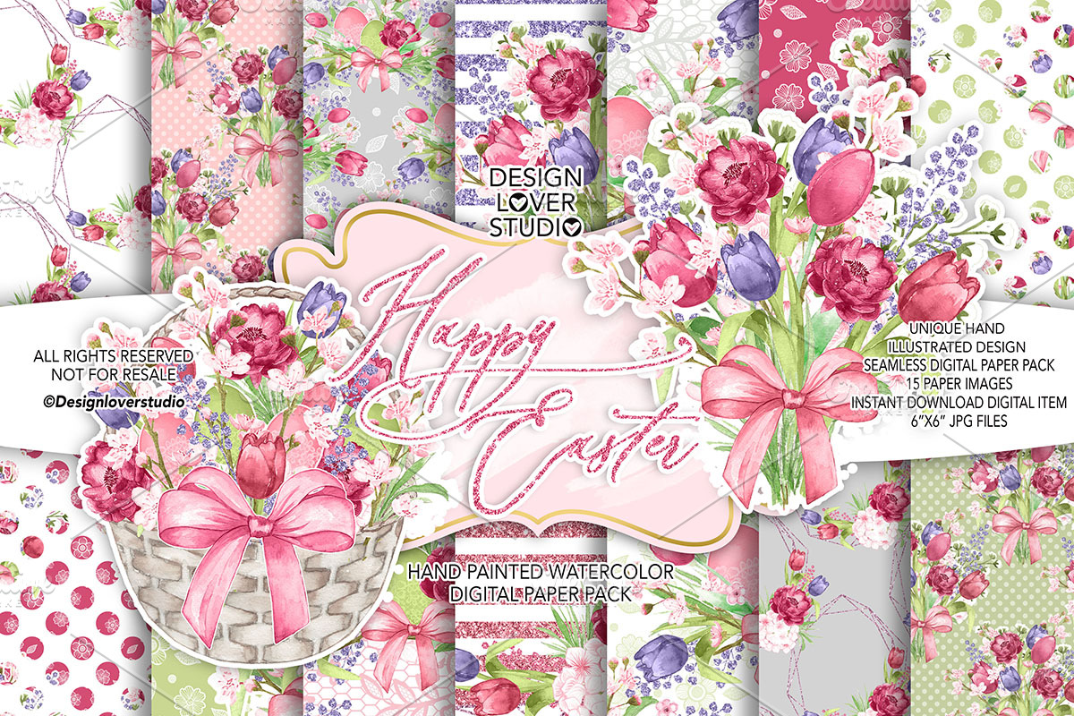 Happy easter Rustic digital paper pa in Patterns - product preview 8
