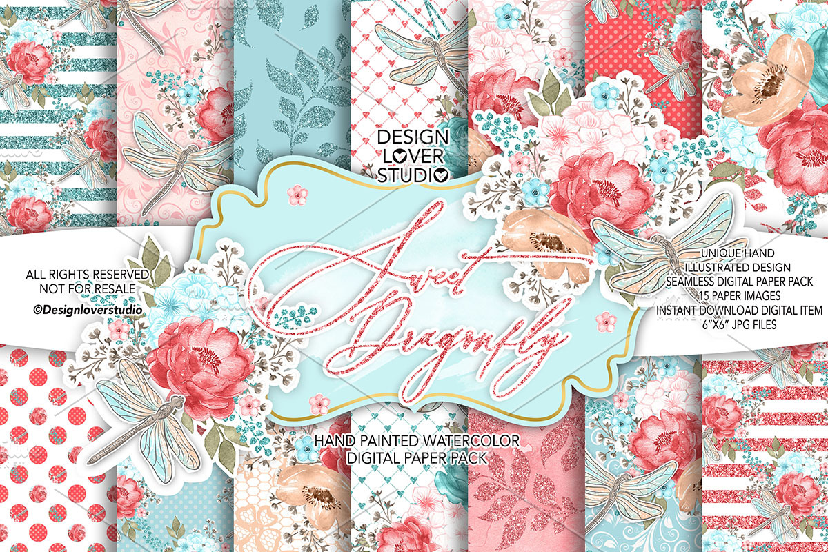 Sweet dragonfly digital paper pack in Patterns - product preview 8