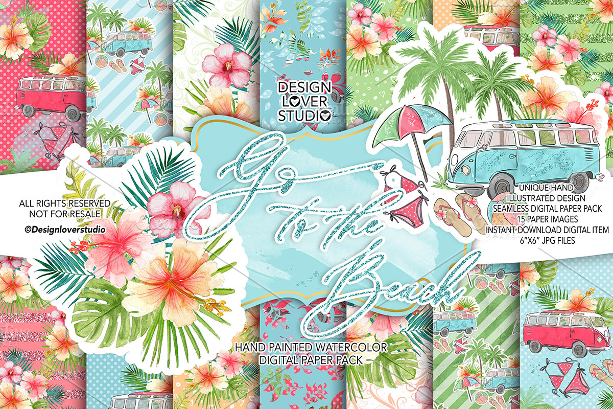 Go to the Beach digital paper pack in Patterns - product preview 8