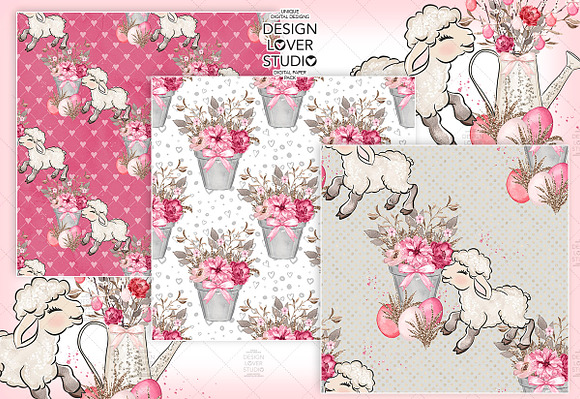 Happy easter Lamb digital paper pack in Patterns - product preview 1
