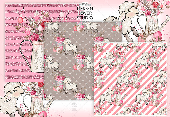 Happy easter Lamb digital paper pack in Patterns - product preview 2