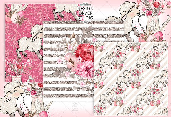 Happy easter Lamb digital paper pack in Patterns - product preview 3