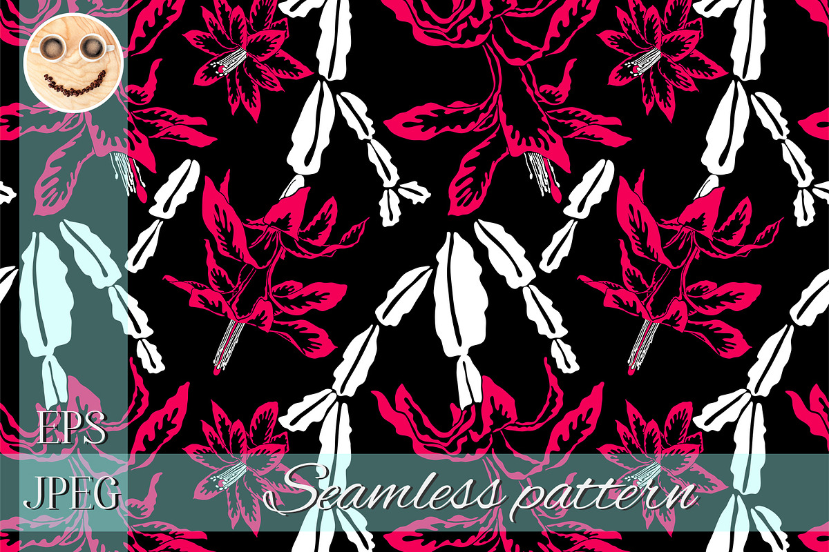 Blooming cactus red, black and white in Patterns - product preview 8