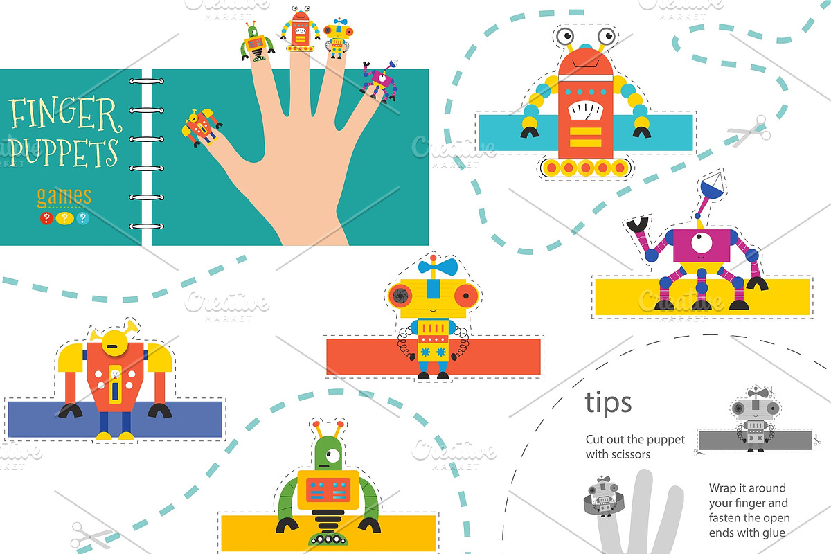 Finger puppet vector robots in Illustrations - product preview 8