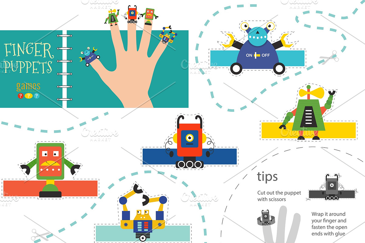 Finger puppet vector robots in Illustrations - product preview 8