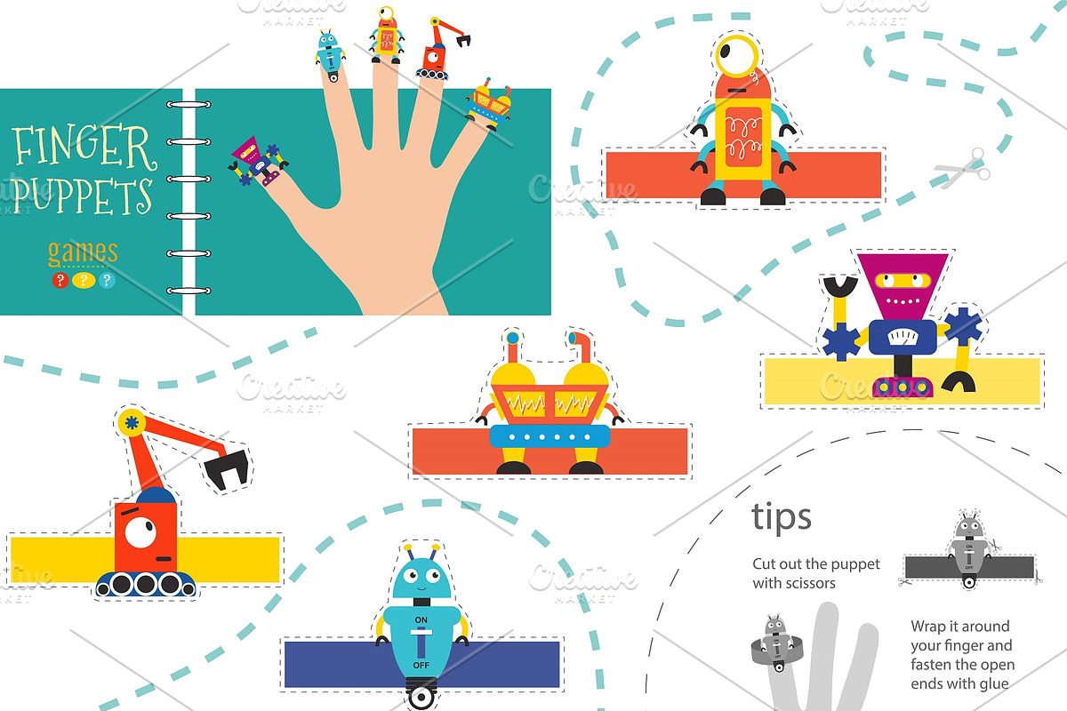Vector robotics as finger puppets in Illustrations - product preview 8