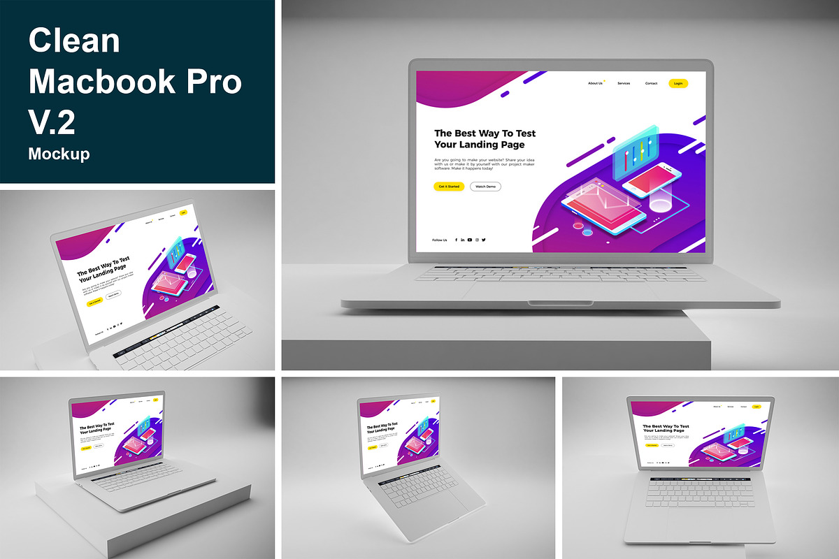 Clean Macbook Pro Mockup V.2 in Mobile & Web Mockups - product preview 8